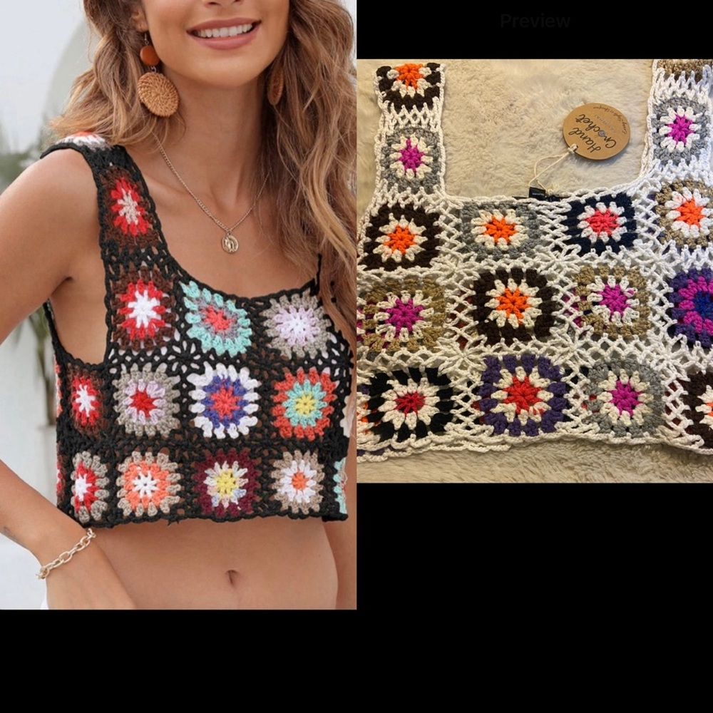 * NWT Say What Hand crochet summer floral tank top embroidered knit Medium